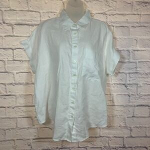 Quince‎ Womens Short Sleeve Button Up Linen Shirt Blouse Size Medium NWT